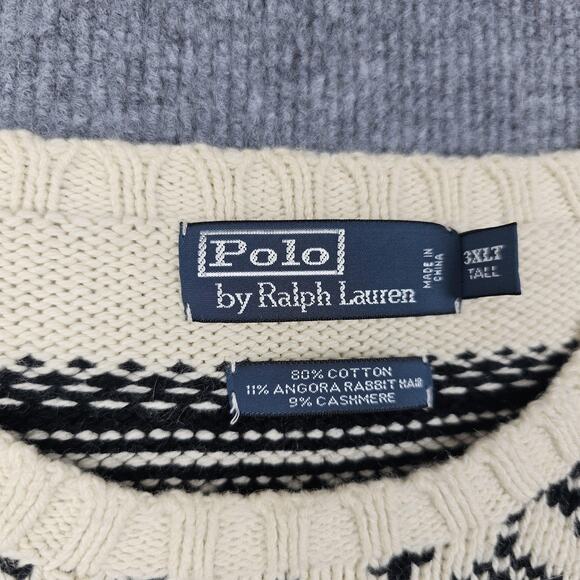 Vintage Polo Ralph Lauren Sweater Mens 3XLT Ivory Fair Isle Cashmere Angora Cozy - Picture 2 of 6